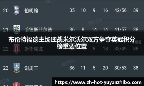 布伦特福德主场迎战米尔沃尔双方争夺英冠积分榜重要位置